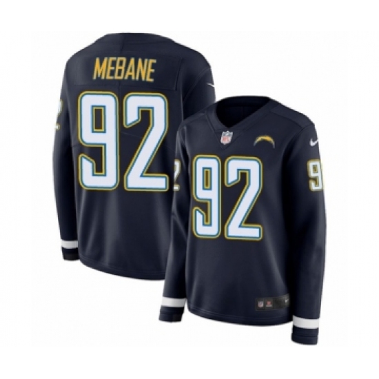 Women's Nike Los Angeles Chargers 92 Brandon Mebane Limited Navy Blue Therma Long Sleeve NFL Jersey