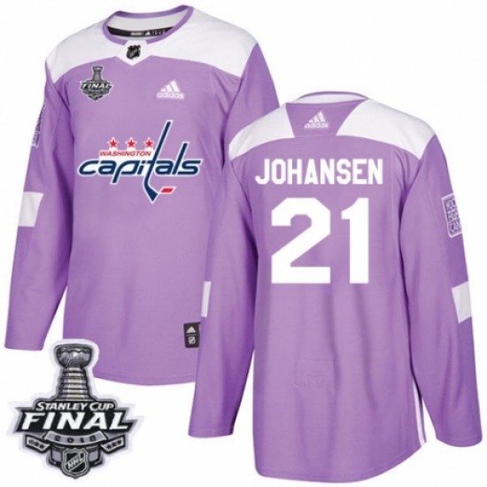 Men's Adidas Washington Capitals 21 Lucas Johansen Authentic Purple Fights Cancer Practice 2018 Stanley Cup Final NHL Jersey