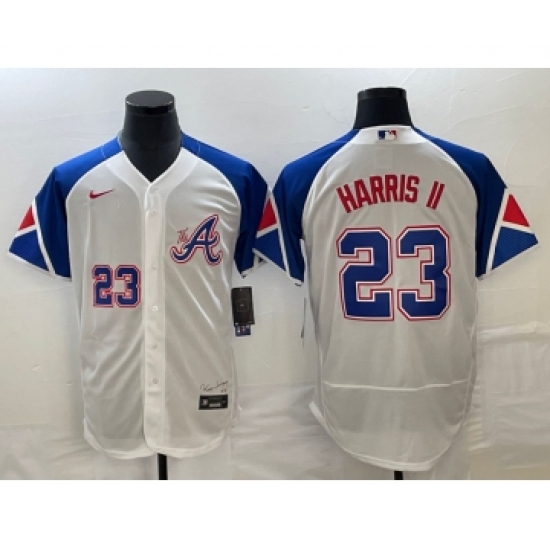 Men's Atlanta Braves 23 Michael Harris II Number White 2023 City Connect Flex Base Stitched Baseball Jersey1