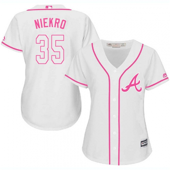 Women's Majestic Atlanta Braves 35 Phil Niekro Authentic White Fashion Cool Base MLB Jersey