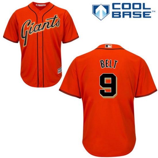 Men's Majestic San Francisco Giants 9 Brandon Belt Replica Orange Alternate Cool Base MLB Jersey