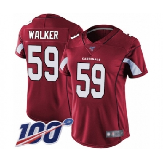 Women's Arizona Cardinals 59 Joe Walker Red Team Color Vapor Untouchable Limited Player 100th Season Football Jersey