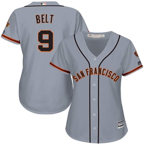 Women's Majestic San Francisco Giants 9 Brandon Belt Authentic Grey Road Cool Base MLB Jersey