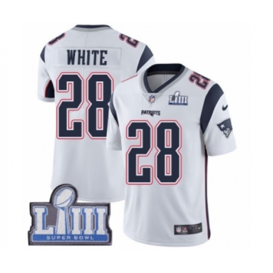 Men's Nike New England Patriots 28 James White Vapor Untouchable Limited Player Super Bowl LIII Bound NFL Jersey