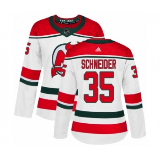 Women's Adidas New Jersey Devils 35 Cory Schneider Authentic White Alternate NHL Jersey