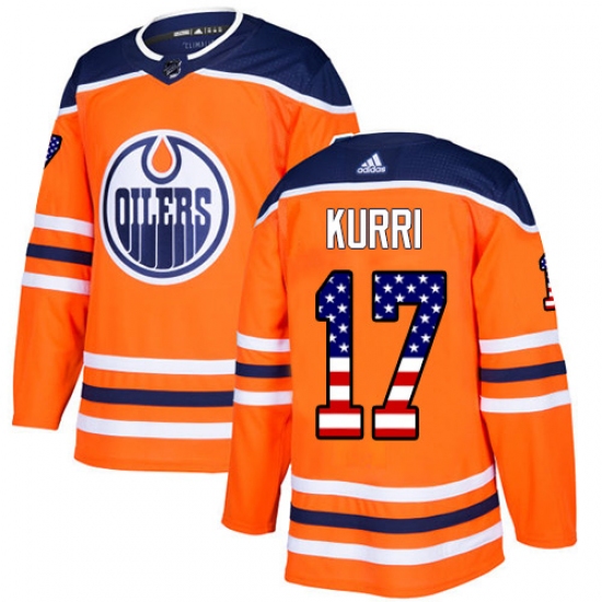 Men's Adidas Edmonton Oilers 17 Jari Kurri Authentic Orange USA Flag Fashion NHL Jersey