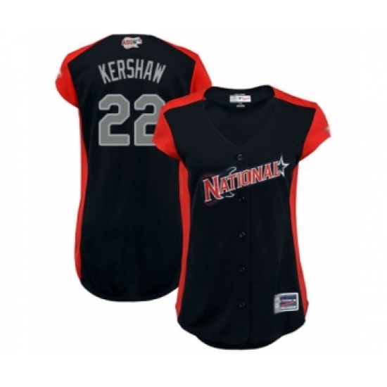 Women's Los Angeles Dodgers 22 Clayton Kershaw Authentic Navy Blue National League 2019 Baseball All-Star Jersey