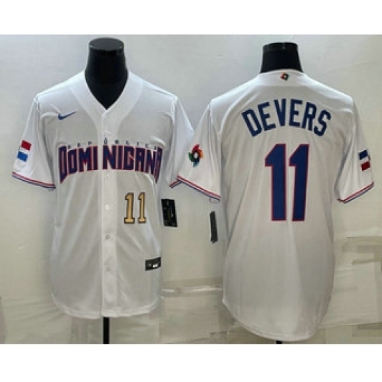 Men's Dominican Republic Baseball 11 Rafael Devers Number 2023 White World Baseball Classic Stitched Jersey