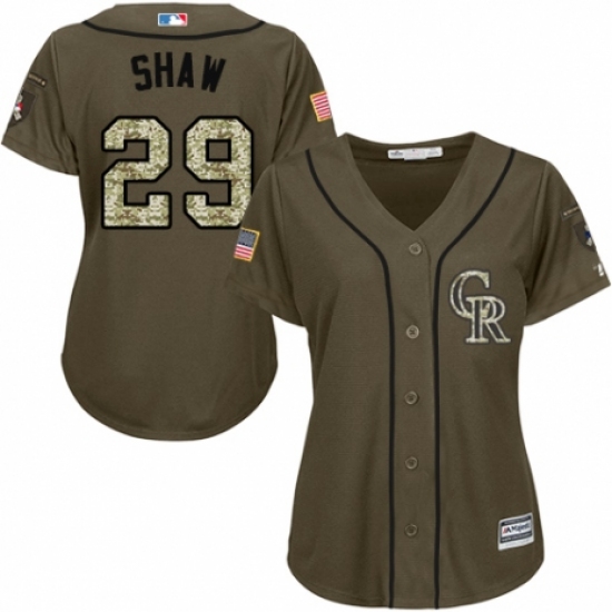 Women's Majestic Colorado Rockies 29 Bryan Shaw Authentic Green Salute to Service MLB Jersey