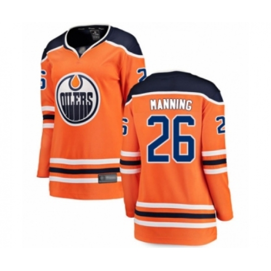 Women's Edmonton Oilers 26 Brandon Manning Authentic Orange Home Fanatics Branded Breakaway Hockey Jersey