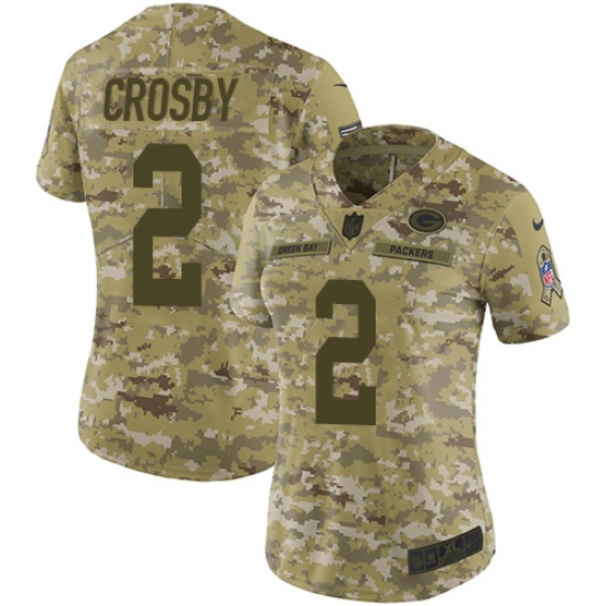 Women's Nike Green Bay Packers 2 Mason Crosby Limited Camo 2018 Salute to Service NFL Jersey