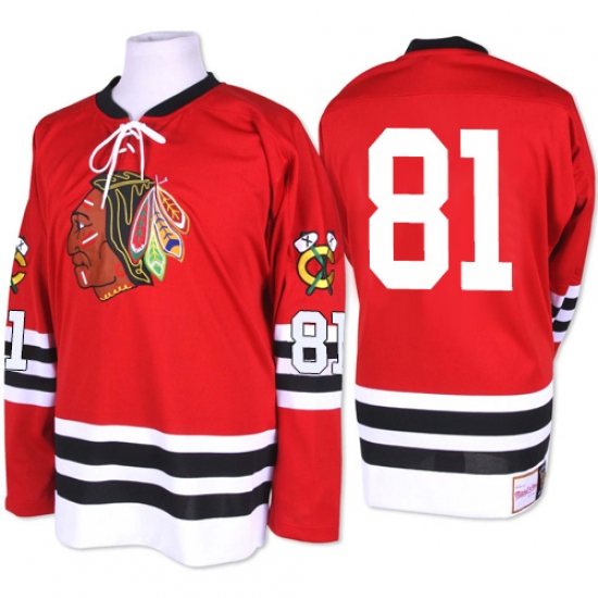 Men's Mitchell and Ness Chicago Blackhawks 81 Marian Hossa Authentic Red 1960-61 Throwback NHL Jersey