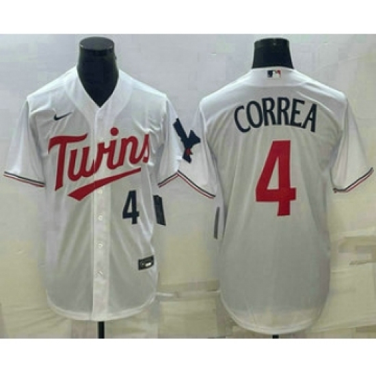 Men's Minnesota Twins 4 Carlos Correa Number White Red Stitched MLB Cool Base Nike Jersey