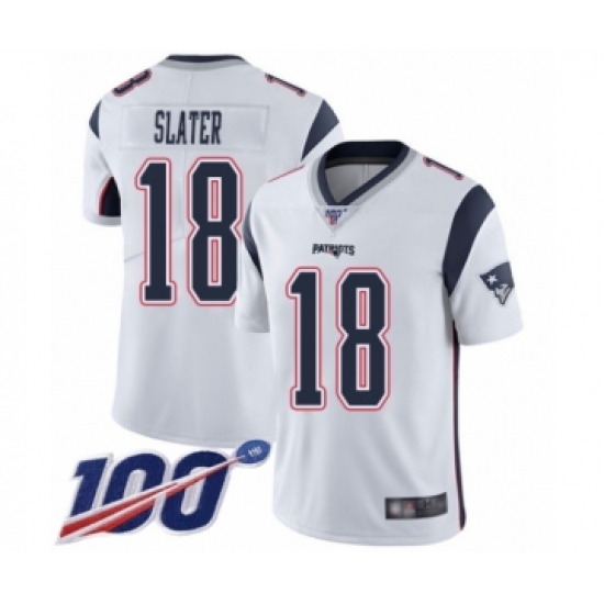 Men's New England Patriots 18 Matthew Slater White Vapor Untouchable Limited Player 100th Season Football Jersey