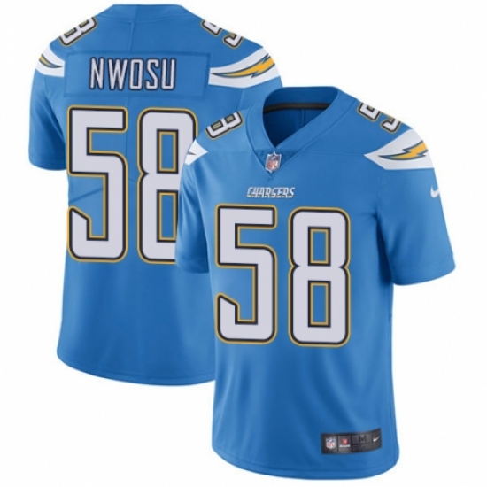 Men's Nike Los Angeles Chargers 58 Uchenna Nwosu Electric Blue Alternate Vapor Untouchable Limited Player NFL Jersey