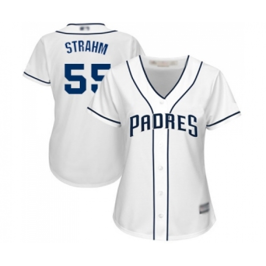 Women's San Diego Padres 55 Matt Strahm Replica White Home Cool Base Baseball Jersey