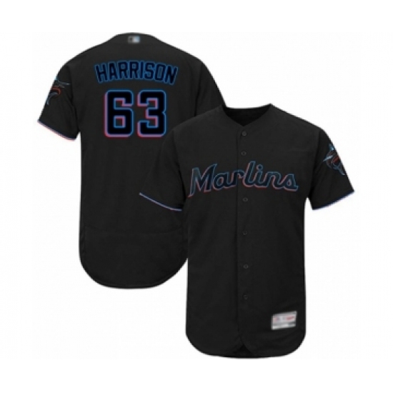 Men's Miami Marlins 63 Monte Harrison Black Alternate Flex Base Authentic Collection Baseball Player Jersey