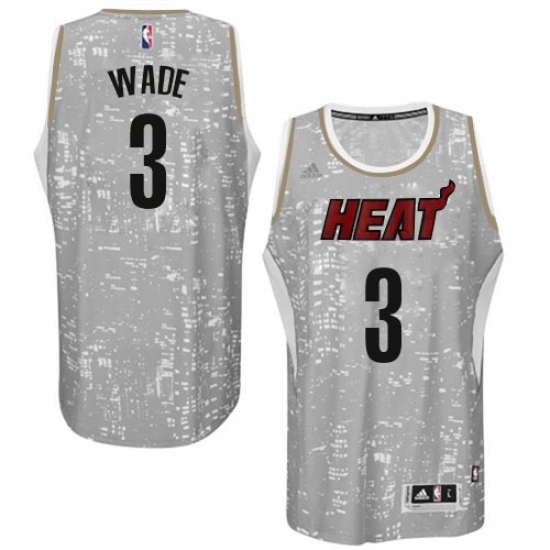 Men's Adidas Miami Heat 3 Dwyane Wade Swingman Grey City Light NBA Jersey
