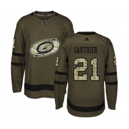 Youth Adidas Carolina Hurricanes 21 Julien Gauthier Premier Green Salute to Service NHL Jersey