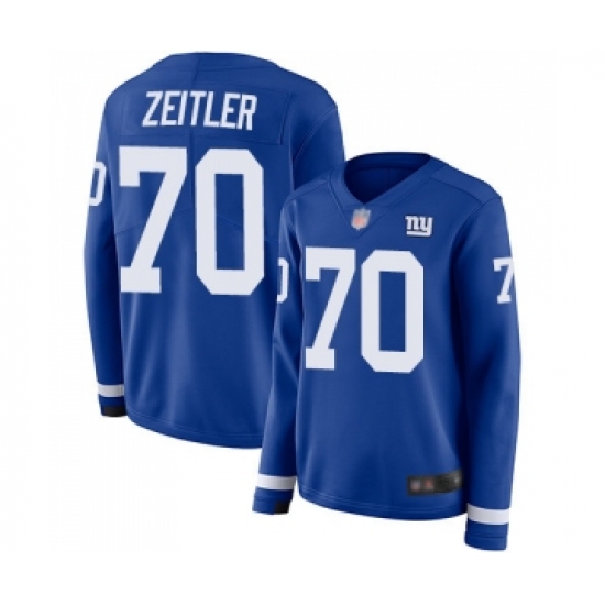 Women's New York Giants 70 Kevin Zeitler Limited Royal Blue Therma Long Sleeve Football Jersey