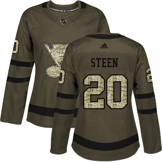 Women's Adidas St. Louis Blues 20 Alexander Steen Authentic Green Salute to Service NHL Jersey