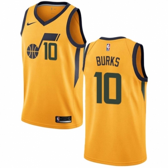 Men's Nike Utah Jazz 10 Alec Burks Swingman Gold NBA Jersey Statement Edition