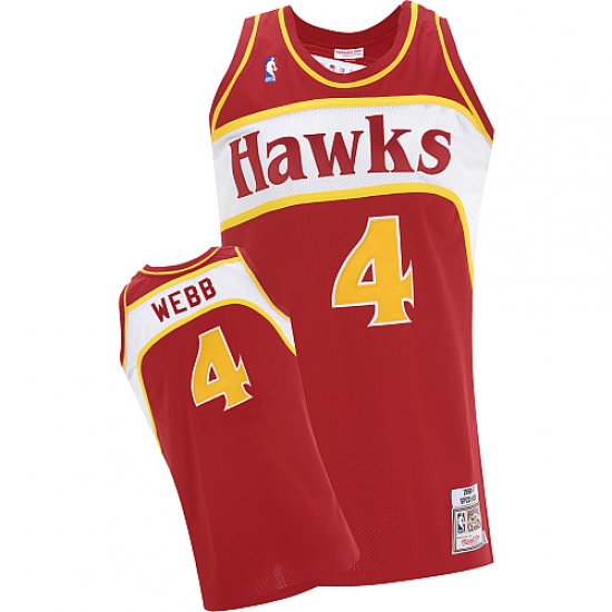 Men's Adidas Atlanta Hawks 4 Spud Webb Swingman Red Throwback NBA Jersey