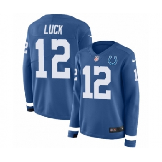 Women's Nike Indianapolis Colts 12 Andrew Luck Limited Blue Therma Long Sleeve NFL Jersey