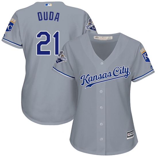 Women's Majestic Kansas City Royals 21 Lucas Duda Authentic Grey Road Cool Base MLB Jersey