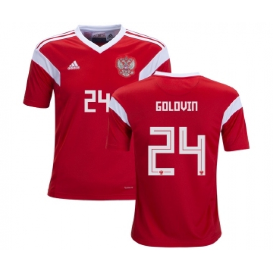 Russia 24 Golovin Home Kid Soccer Country Jersey