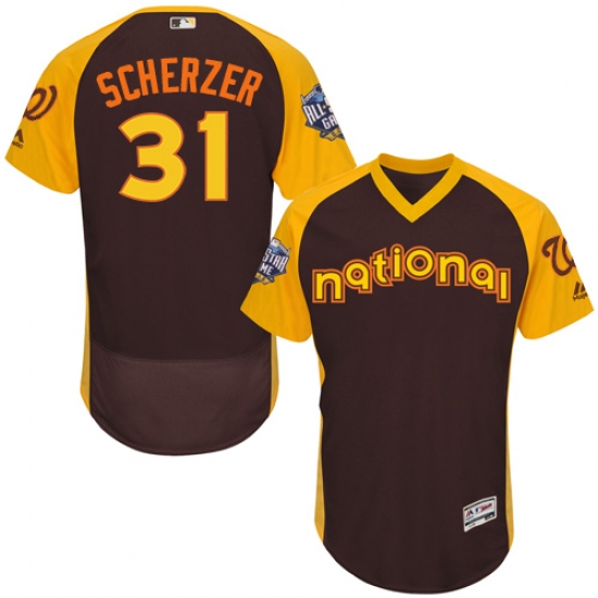 Men's Majestic Washington Nationals 31 Max Scherzer Brown 2016 All-Star National League BP Authentic Collection Flex Base MLB Jersey