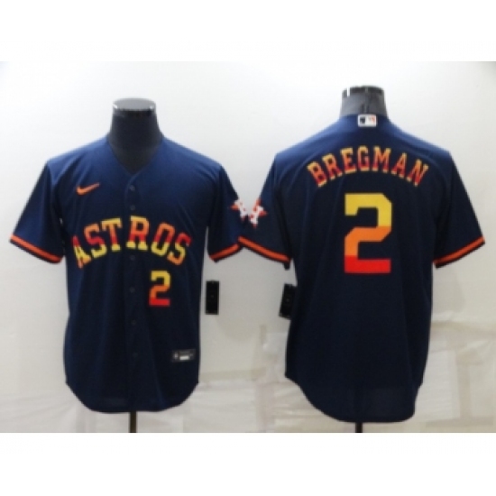 Men's Houston Astros 2 Alex Bregman Number Navy Blue Rainbow Stitched MLB Cool Base Nike Jersey