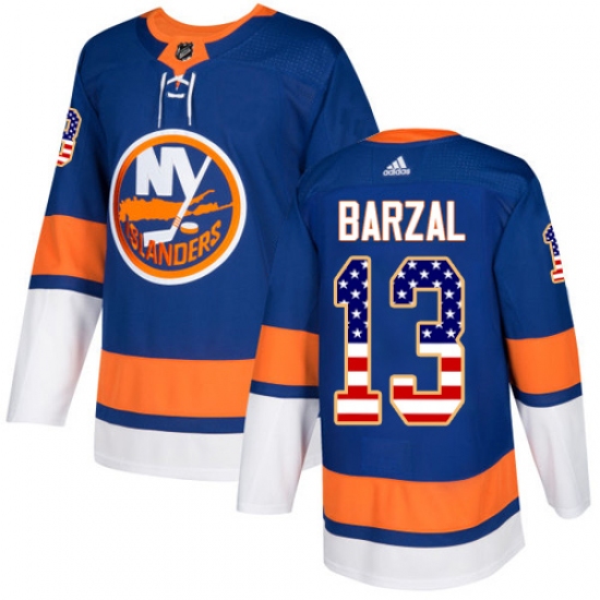 Youth Adidas New York Islanders 13 Mathew Barzal Authentic Royal Blue USA Flag Fashion NHL Jersey