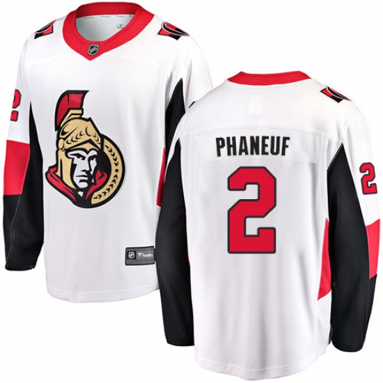 Men's Ottawa Senators 2 Dion Phaneuf Fanatics Branded White Away Breakaway NHL Jersey