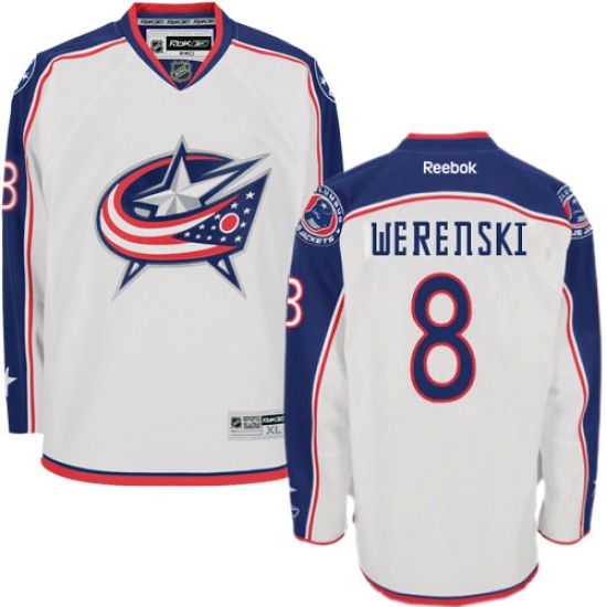 Men's Reebok Columbus Blue Jackets 8 Zach Werenski Authentic White Away NHL Jersey