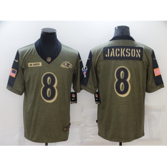 Men's Baltimore Ravens 8 Lamar Jackson Nike Olive 2021 Salute To Service Limited Player Jersey