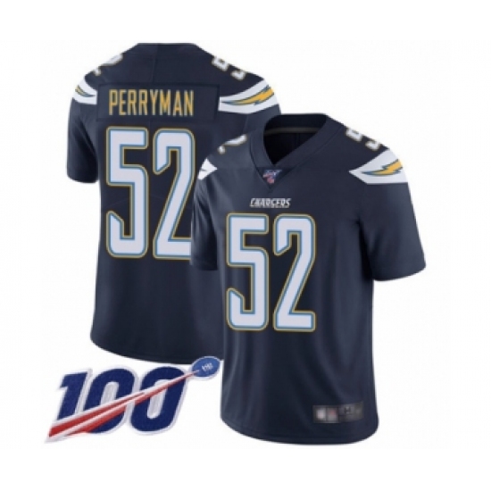 Men's Los Angeles Chargers 52 Denzel Perryman Navy Blue Team Color Vapor Untouchable Limited Player 100th Season Football Jersey