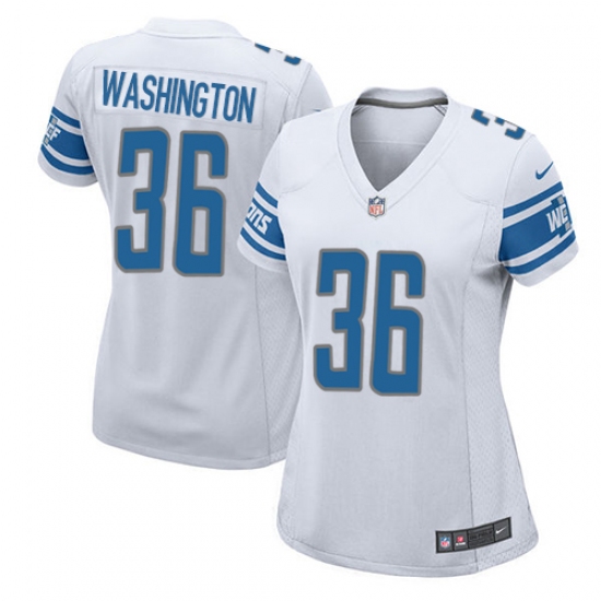 Women's Nike Detroit Lions 36 Dwayne Washington Game White NFL Jersey