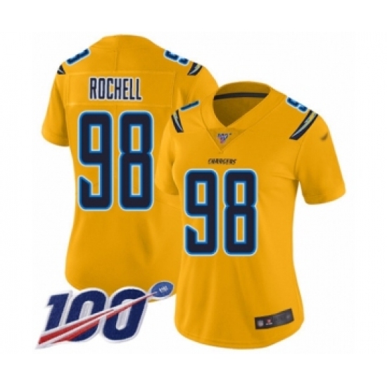 Women's Los Angeles Chargers 98 Isaac Rochell Limited Gold Inverted Legend 100th Season Football Jersey