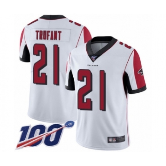 Men's Atlanta Falcons 21 Desmond Trufant White Vapor Untouchable Limited Player 100th Season Football Jersey