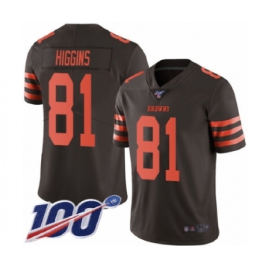 Men's Cleveland Browns 81 Rashard Higgins Limited Brown Rush Vapor Untouchable 100th Season Football Jersey