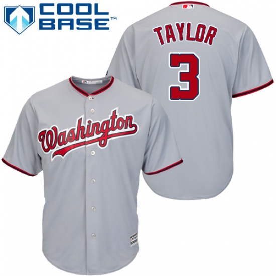 Men's Majestic Washington Nationals 3 Michael Taylor Replica Grey Road Cool Base MLB Jersey