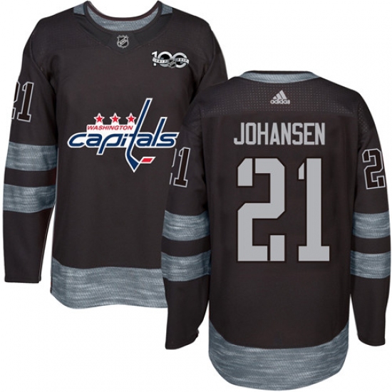 Men's Adidas Washington Capitals 21 Lucas Johansen Authentic Black 1917-2017 100th Anniversary NHL Jersey