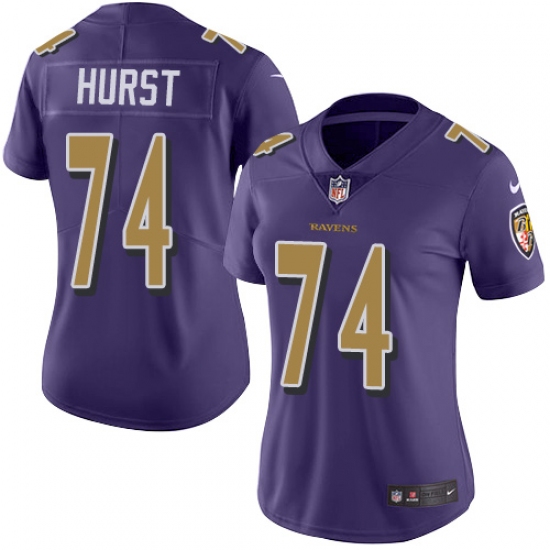 Women's Nike Baltimore Ravens 74 James Hurst Limited Purple Rush Vapor Untouchable NFL Jersey