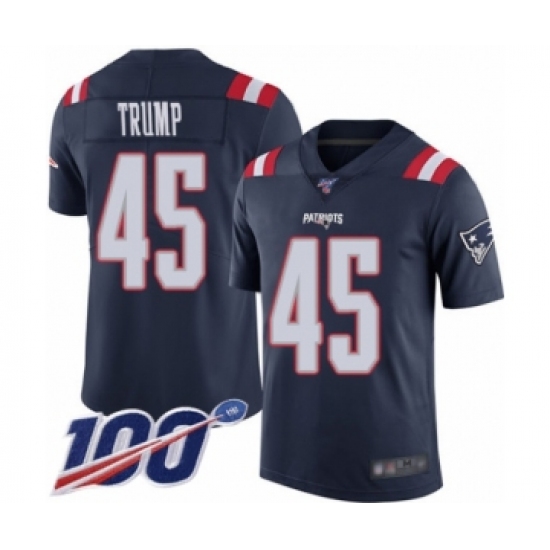 Men's New England Patriots 45 Donald Trump Limited Navy Blue Rush Vapor Untouchable 100th Season Football Jersey