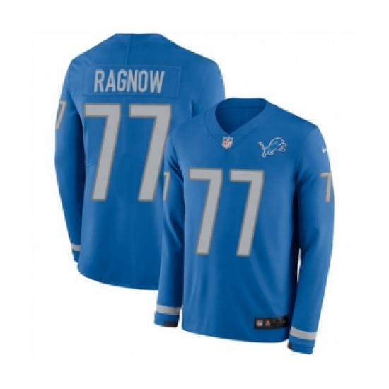 Men's Nike Detroit Lions 77 Frank Ragnow Limited Blue Therma Long Sleeve NFL Jersey