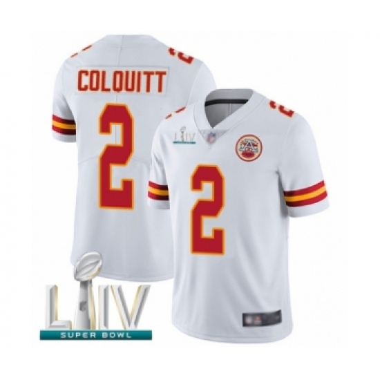 Men's Kansas City Chiefs 2 Dustin Colquitt White Vapor Untouchable Limited Player Super Bowl LIV Bound Football Jersey