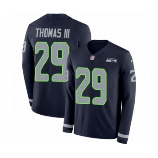 Men's Nike Seattle Seahawks 29 Earl Thomas III Limited Navy Blue Therma Long Sleeve NFL Jersey