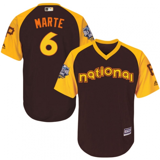 Youth Majestic Pittsburgh Pirates 6 Starling Marte Authentic Brown 2016 All-Star National League BP Cool Base MLB Jersey