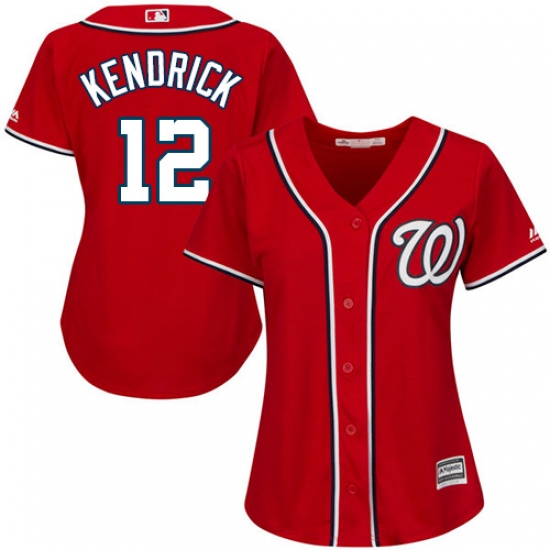 Women's Majestic Washington Nationals 12 Howie Kendrick Authentic Navy Blue Alternate 2 Cool Base MLB Jersey